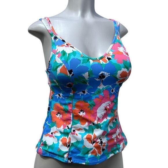 Miracle Other - Vtg Miraclesuit Swim Tankini Top Size 8 Multicolor Pastel Floral Double Strap